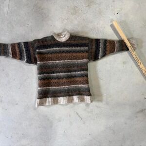 Rios of Ireland Wool Sweater Youth L Brown Striped Made Ireland